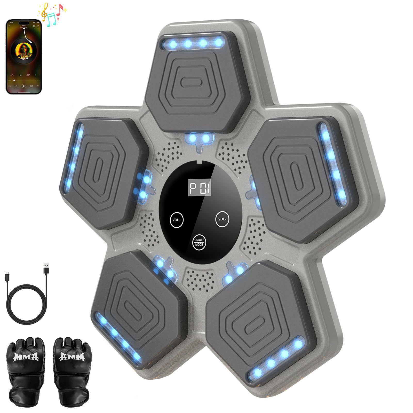 2026 Music Boxing Machine for Adults and Kids, Smart Bluetooth Boxing Training Equipment with Gloves Wall Mounted, Workout Punching Machine for Home,Office and Gym
