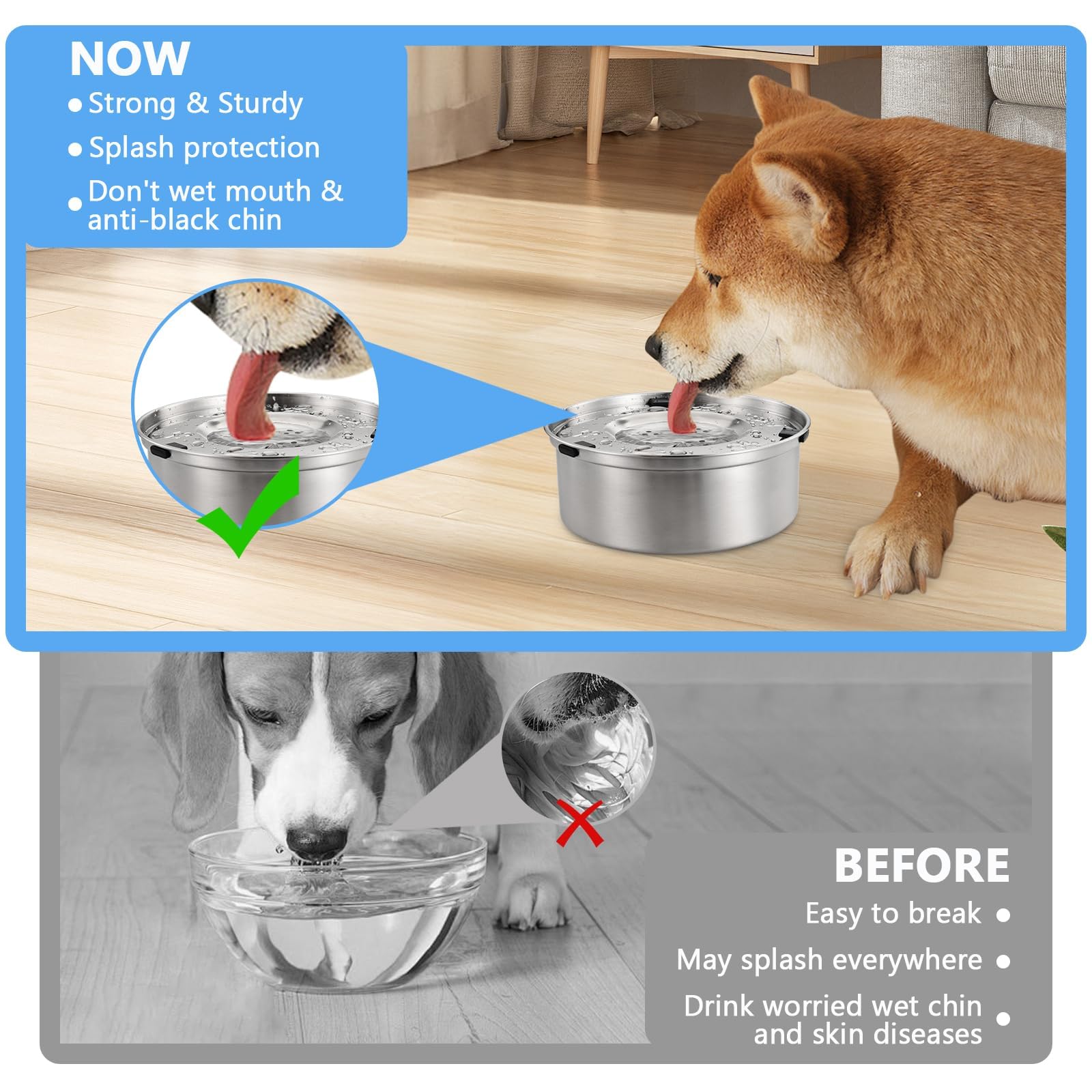 Juego De Bebedero Perro Acero Inoxidable 1L,TazóN De Agua Flotante Antideslizante,Comedero para Perros con Soporte Flotante,DiseñO Desmontable, Adecuado para Todos Los Perros Y Gatos
