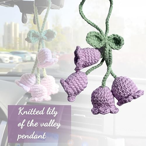 Miniatura 2 de Accesorios decorativos para colgar en el espejo del automóvil, colgante de flor hecha a mano, decoración para llavero de automóvil, bolso (morado)