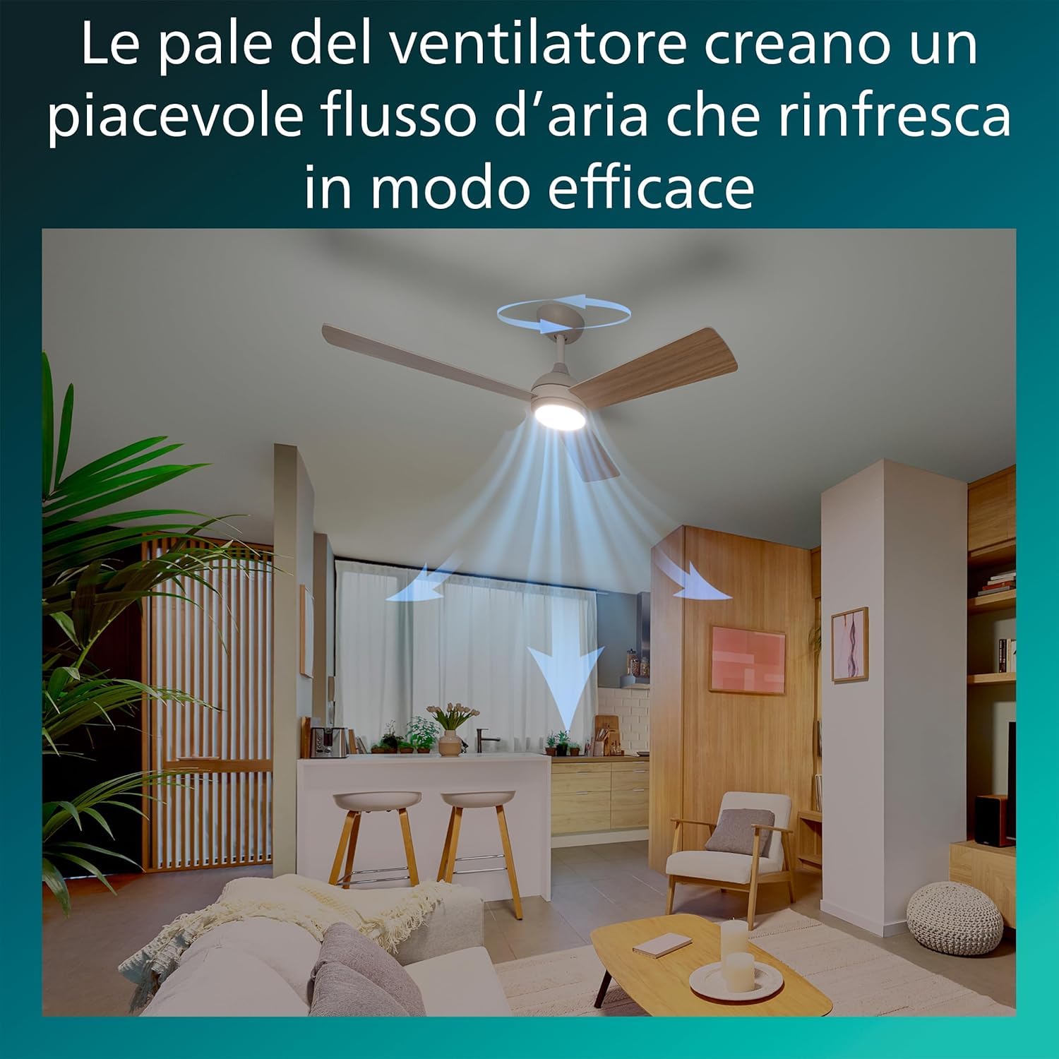Philips Civx ventilatore a soffitto LED, 3 pale, 132 cm di diametro, 2500 lumen, tre luci bianche (3000 K / 4500 K / 6500 K), intensità regolabile a 10%, Telecomando incluso, Bianco/Legno Chiaro