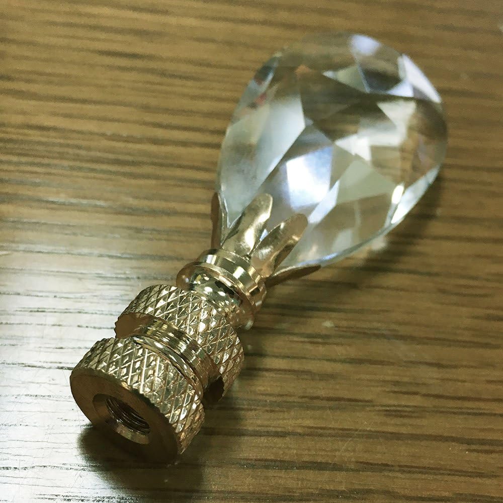 Royal Designs Teardrop Crystal Lamp Finial for Lamp Shade- Polished Brass Set of 2