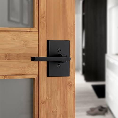 Vista 95 de Kwikset Halifax - Manija interior de paso, palanca para puertas de clóset y pasillo, manija reversible sin seguro, en acabado negro mate, con Mate