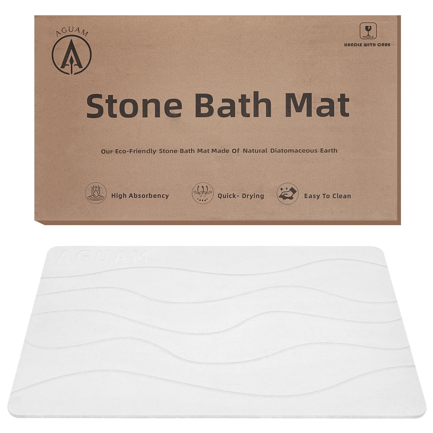 Stone Bath Mat | Diatomaceous Earth Bath Mat | Natural Stone Bathroom Floor Mat Fast Absorbing Quick Drying Diatomite Stone Bath Mat Non-Slip Easy to Clean Stone Mat, 28" x 18" (XL), Engr-Off White
