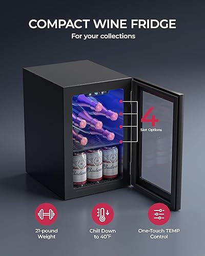 Miniatura 5 de Refrigerador compacto de bebidas para 6 botellas y 6 latas, mini refrigerador independiente con control de temperatura para vino de cerveza,