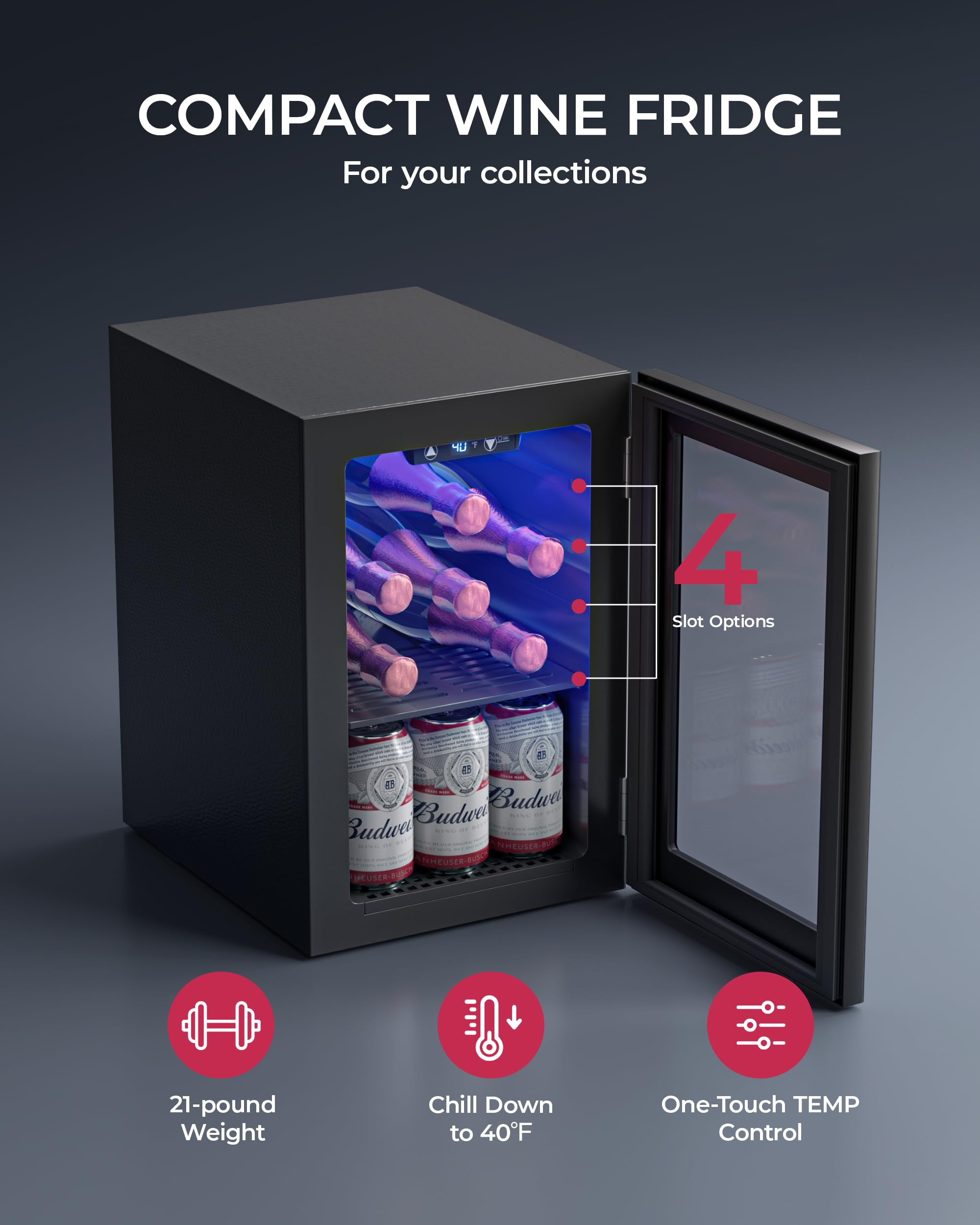 Icyglee 6 Bottles And 6 Cans Compact Beverage Refrigerator, Freestanding Mini Fridge With Temperature Control For Beer Wine, Under Counter Small Refrigerator Adjustable Shelve For Home And Bar on Fridge.com - View 5