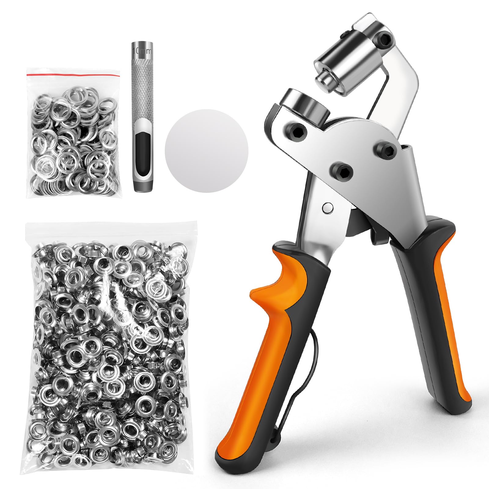 VickyHome Eyelet Punch Kit 3/8 Inch, Stainless Steels Grommet Kit Eyelets and Punch Magnetic Hole Punch with 500PCS Waterproof Coating Grommets for Fabric, Tarpaulin, PVC Banners, Clothing