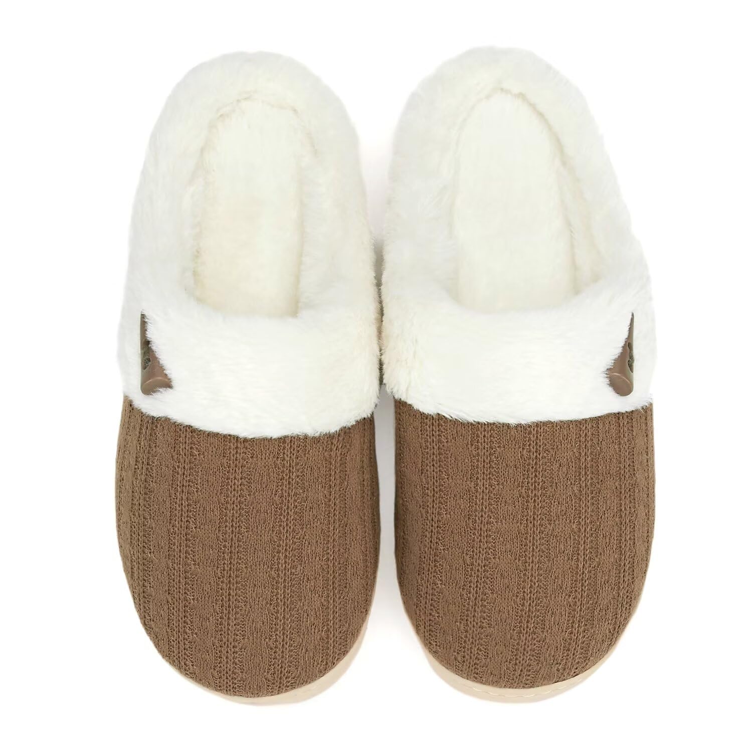 NineCiFun Hausschuhe Damen Winter Wärme Bequem Plüsch Memory Foam rutschfeste Indoor Pantoffeln(EU38/39,Braun)