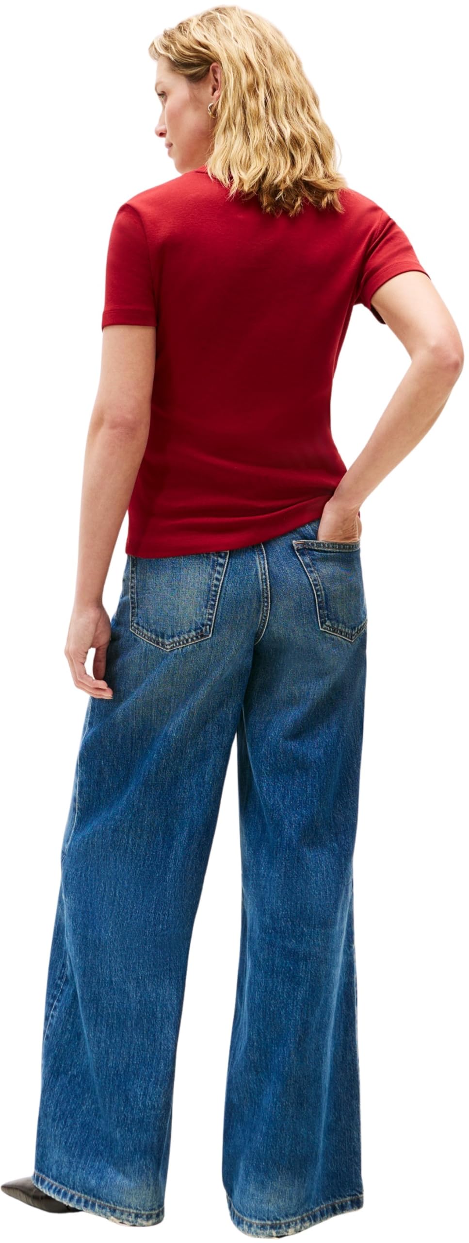 Tommy Hilfiger Damska koszulka Slim Cody C-NK SS WW0WW40587 S/S, czerwona, L, Czerwony (Regatta Red), L