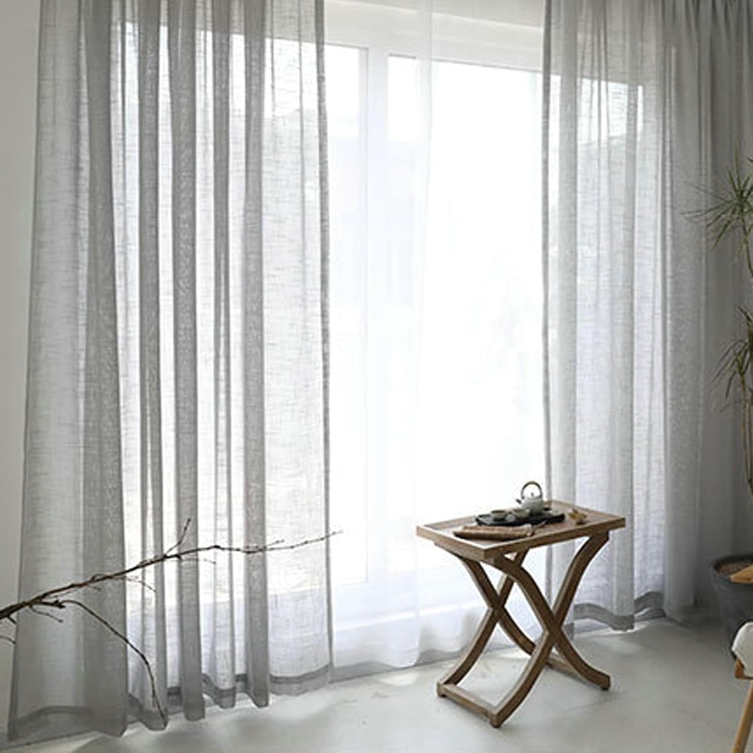 Daesar Window Curtains 2 Panel Sets, Polyester Linen Grommet Voile Curtains 52" W x 84" H Drapes Chinese Style Solid Color Texture Light Grey Sheer Curtains for Bedroom Living Room