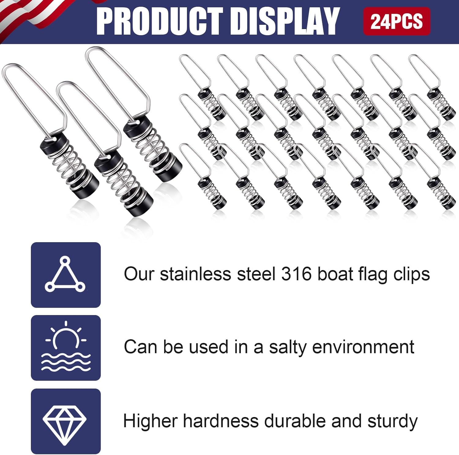 Moxweyeni Boat Flag Clips Stainless Steel Marine Flag Clips for Halyards Outrigger Lines Antennas Stern Lights Flagpole Rope Fishing