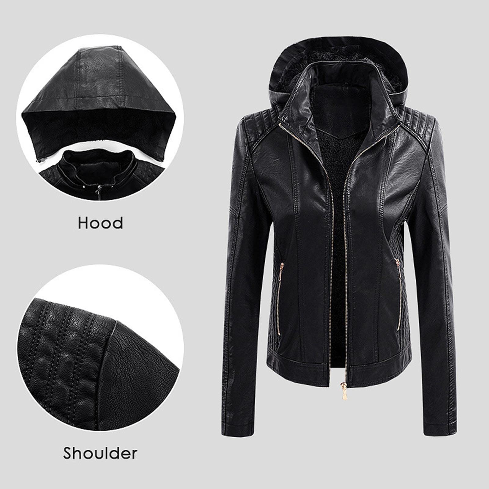 Chaqueta Cuero Mujer, Cazadora Cuero Mujer Cazadora Entretiempo Mujer Slim Fit Manga Larga con Bolsillos Y Cremallera Casual Chaqueta De Moto De Piel Sintética Faux Leather Biker Chaqueta De Invierno
