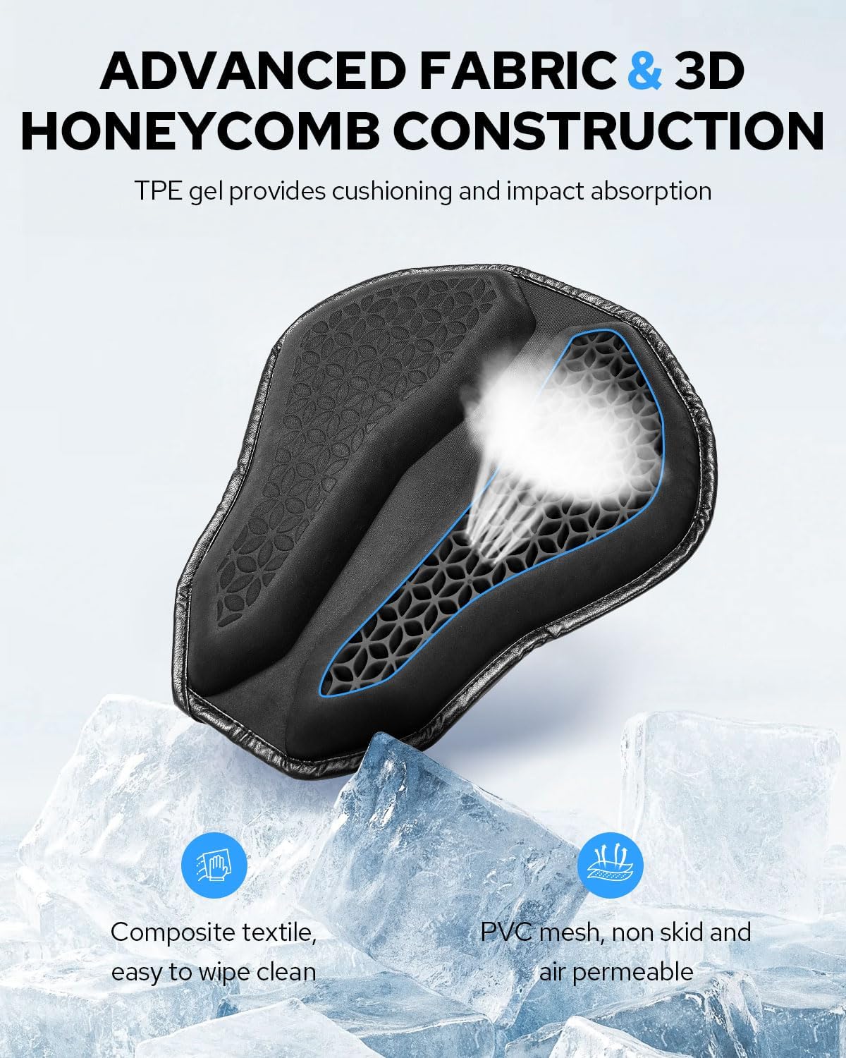 Benlari Motorcycle Seat Cushion, Universal Large Motorcycle Gel Seat Pad Upgraded 3D-Honeycomb Structure Shake Rider Cushion TPE Shock Absorption and Breathable for Long Rides