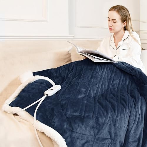 blunique Manta térmica eléctrica, manta térmica con 5 niveles de calor y 4 horas de apagado automático, acogedora manta de forro polar sherpa suave, disponible en Yaxa Peru