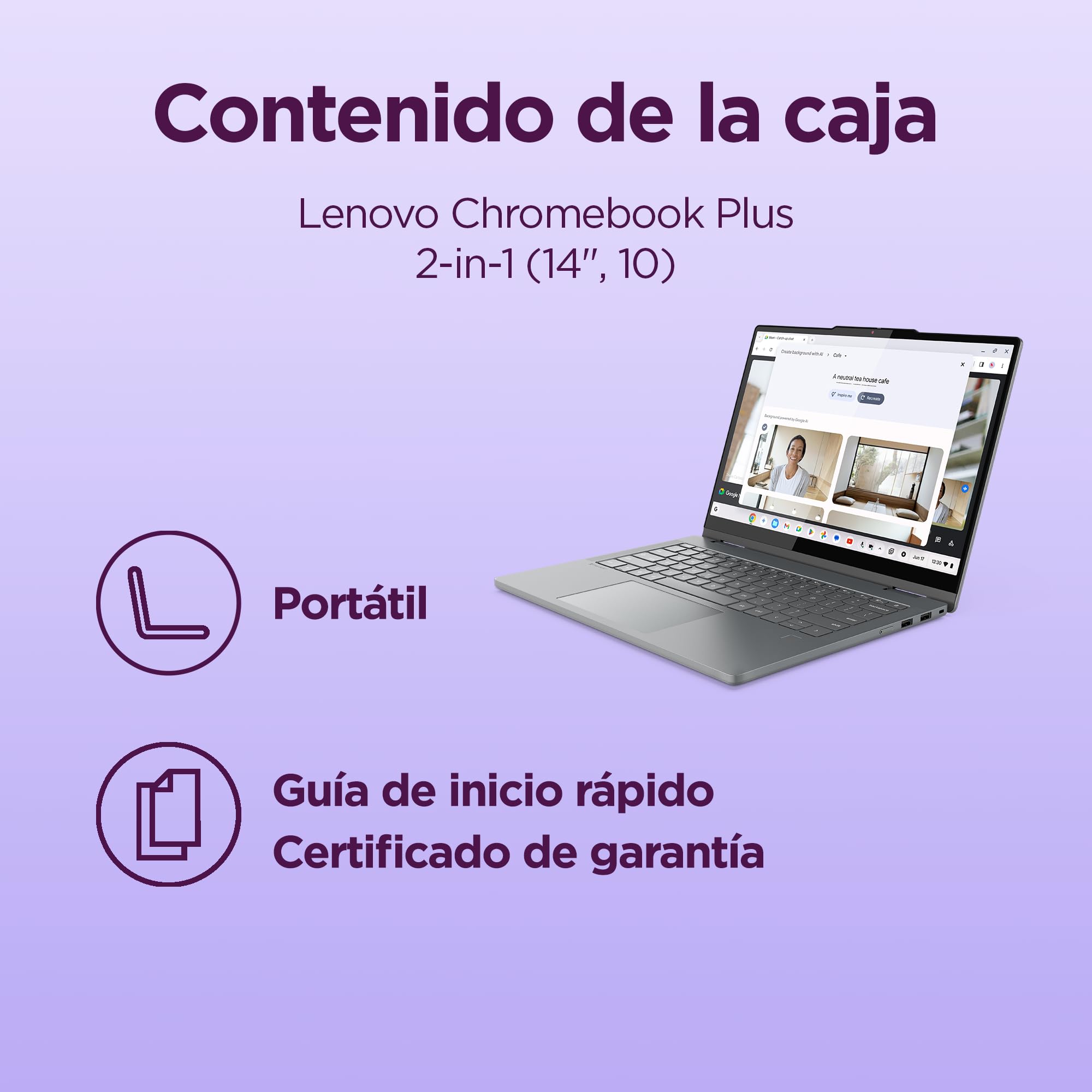 Lenovo Chromebook Plus 2-in-1 Gen10 - Portátil Táctil 14" WUXGA (Intel Core 3 N355, 8GB RAM, 256GB UFS, ChromeOS) QWERTY Gris +1 año de Google AI Pro con Gemini Pro y 5TB de Almacenamiento