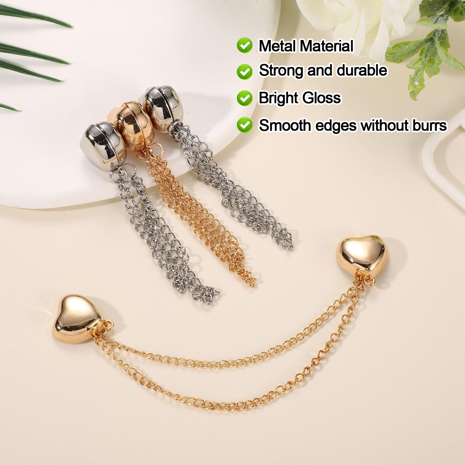 Spille Magnetiche Per Vestiti - 6 Pezzi, Con Catena, Per Fissare Orli Senza Danni (stile Rotondo)