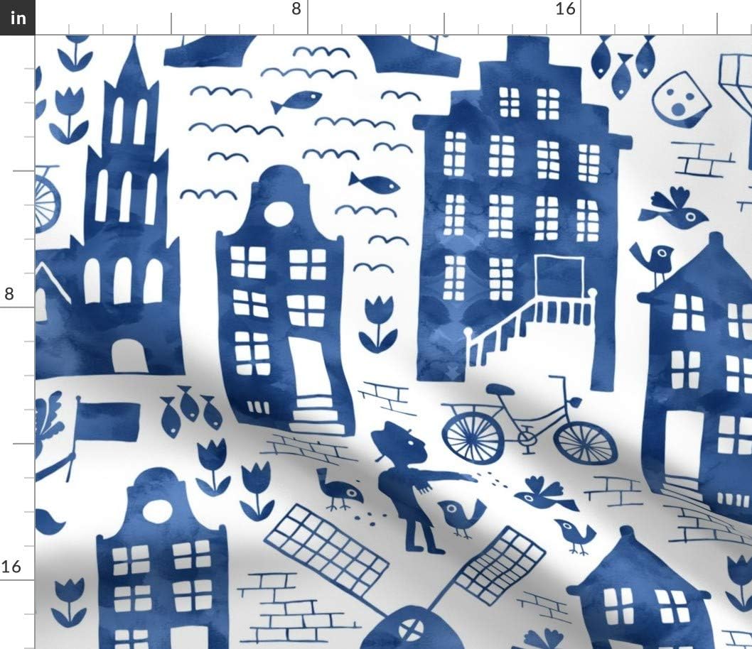 Spoonflower Fabric - Folk Art Watercolor Europe Floral Castles Buildings Nursery Printed on Petal Signature Cotton Fabric by The Yard - Sewing Quilting Apparel Crafts Decor