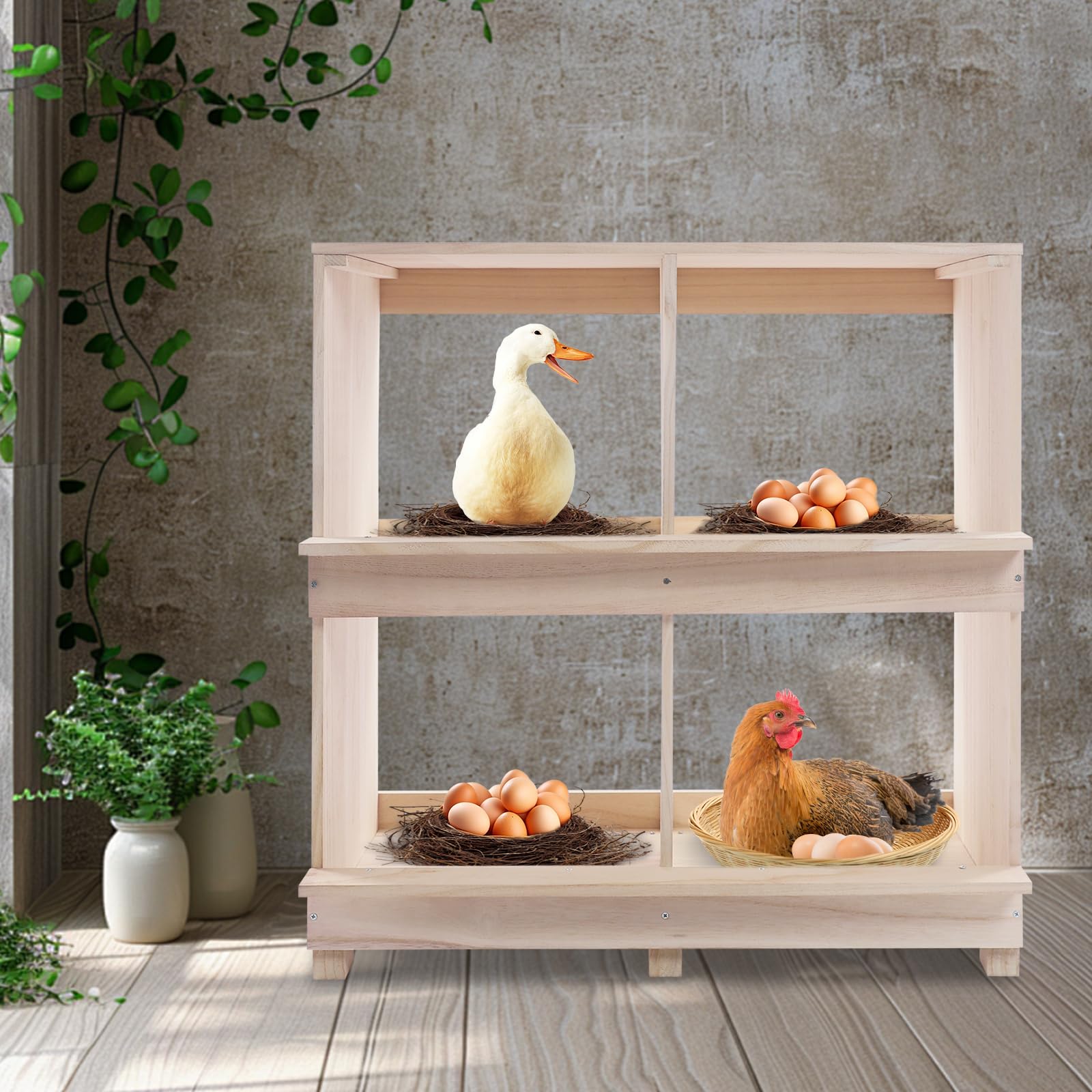 Galline Legenest 4 scomparti, contenitore in legno con fessure di ventilazione su entrambi i lati, nido isolante per pollaio, deposizione sicura delle uova e clima ottimale per polli e pollame