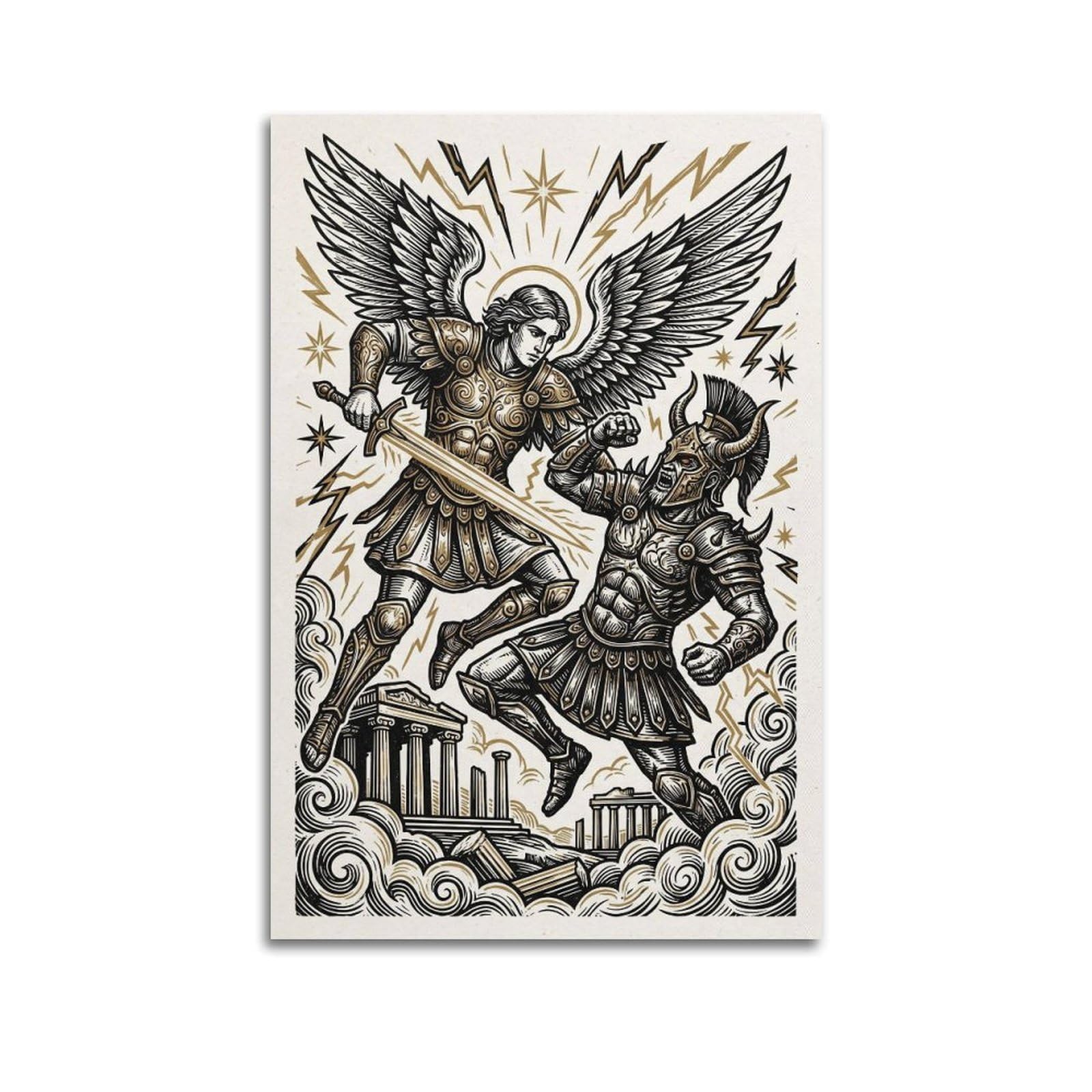 OKNGB Archangel Gabriel Poster Prince of Greece Storm Battle Holy Decorative Painting Canvas Art Picture 24x36inch(60x90cm)