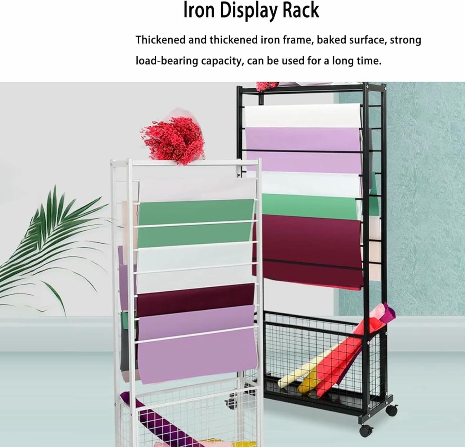 Simple Metal Scarf Organizer Rack, Modern Heavy Duty Rolling Storage Shelves with Wheel, Retail Display Floor-Standing Towel Pants Shelf(B,100x33x150cm)