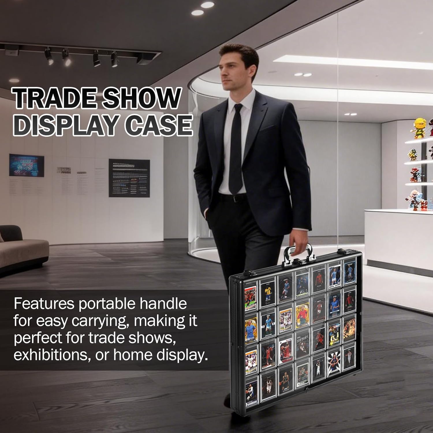 DuvinDD Card Display Case with LED Light, Aluminum Trade Show Display Case 24 x 20 inch, Portable Locking Tabletop Showcase for Pokemon Card, Trading Cards, Sports Cards, TCG, Jewelry