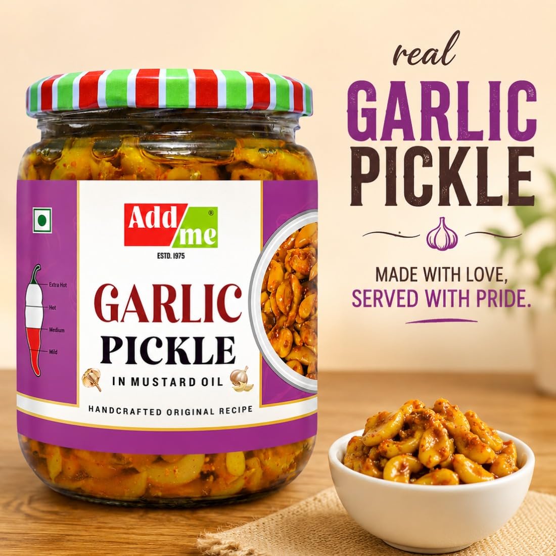 Add Me Garlic Pickle in Mustard Oil 500gm | Homemade Lahsun ka Achar | Tangy Flavorful Lassan ka Achaar in Glass Bottle 3