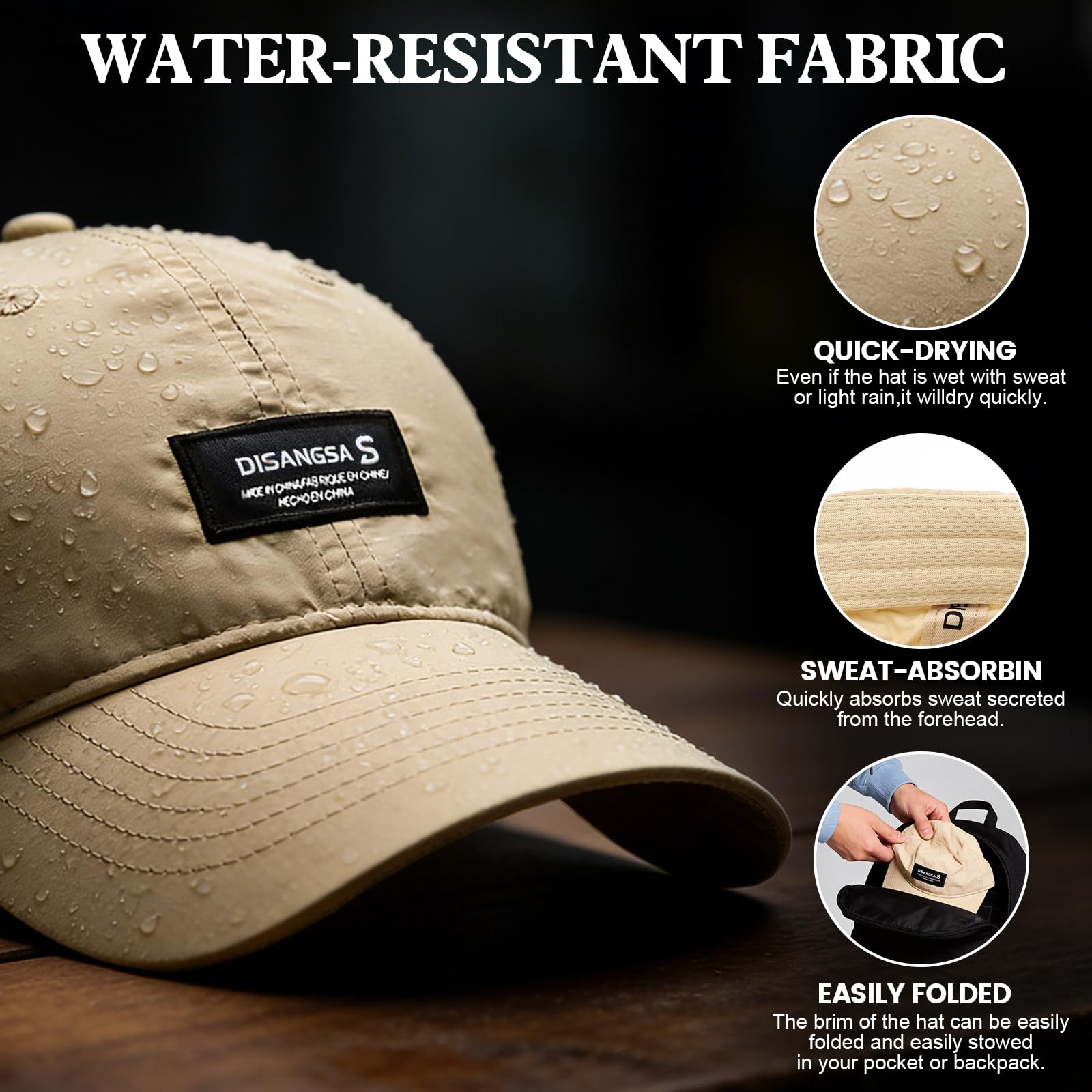 LCKEBT 2 Packs Gorras Verano Running Hombre Impermeable, Gorra de Béisbol Secado Rápido Protección Solar, Sombrero de Sol de Transpirable Ligeras Plegable para Senderismo Pesca Jungla — view 3