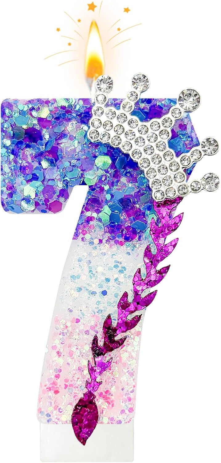 K-pop Number 7 Birthday Candle Pink Purple Gradient Sparkly Cake Topper – Trendy Idol Style Birthday Decorations for Party Cake
