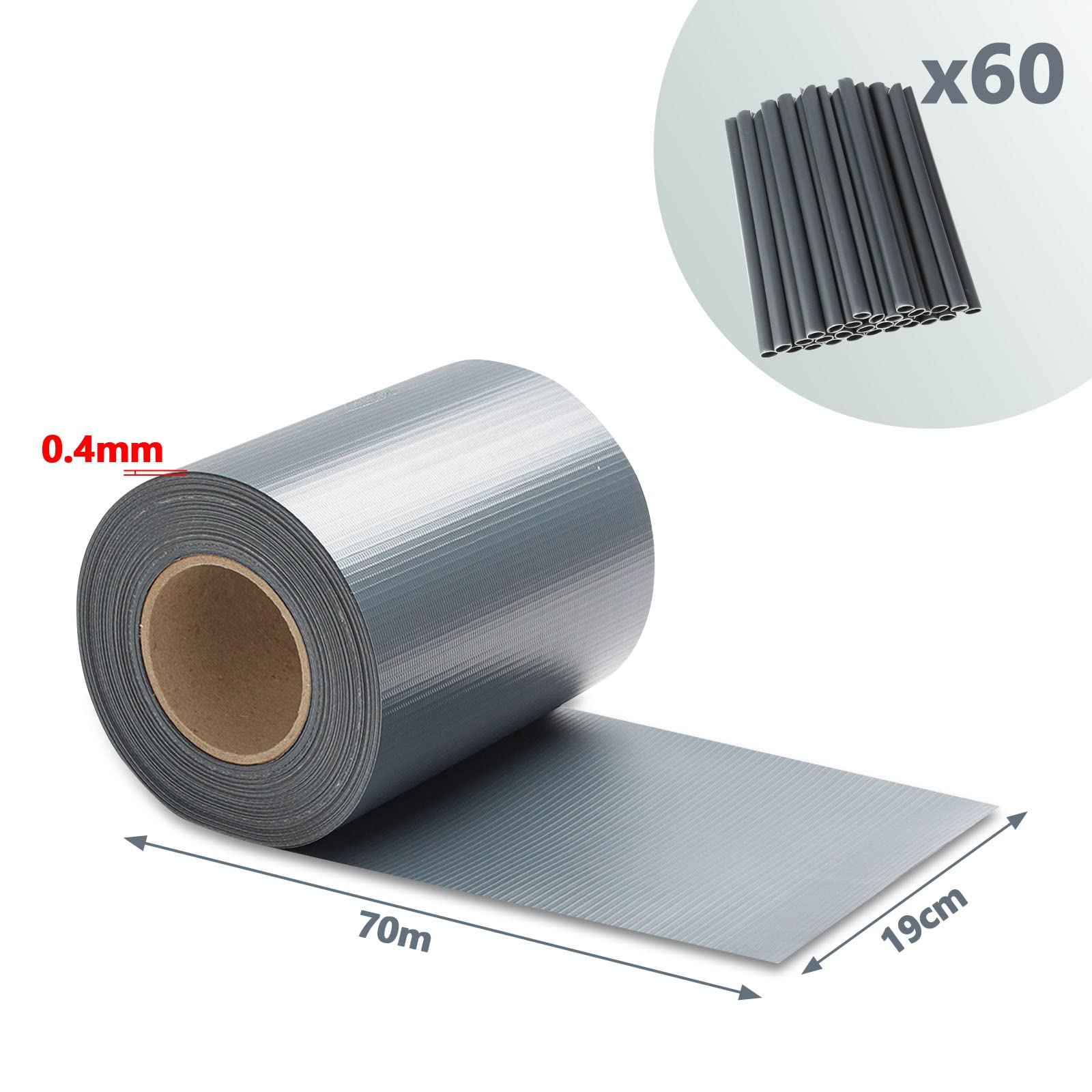 PVC Sichtschutzstreifen Doppelstabmatten Zaun Gartenzaun Sichtschutz, 70 m x 19 cm inkl.60 Befestigungsclips, Anthrazit PVC Sichtschutzfolie für Doppelstabmattenzaun