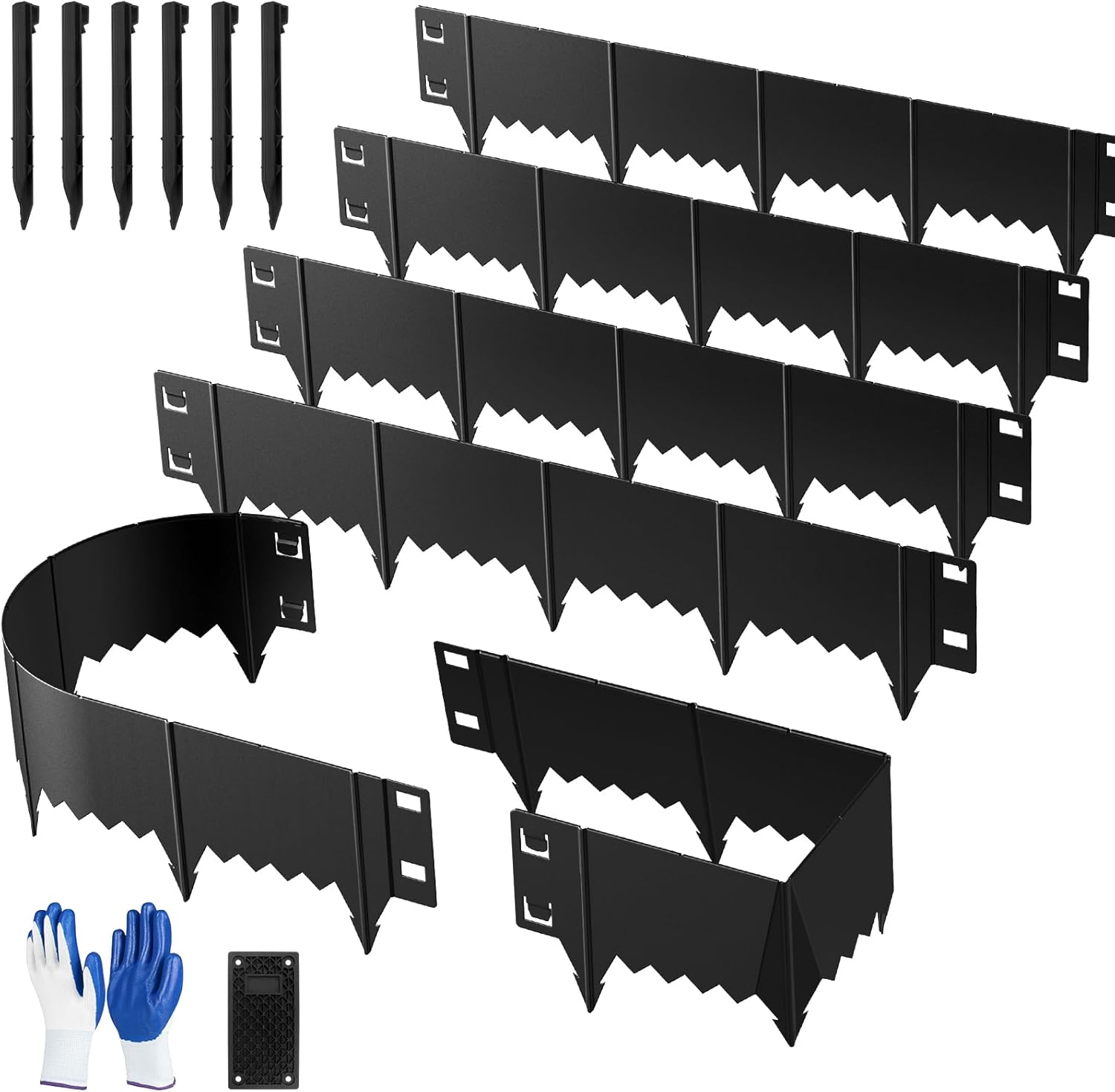 Hlogree 6 Pack Metal Landscape Edging, Garden Edging, Garden Border with 6 Pcs Anchor Stakes, No-Dig Hammer-in Heavy Duty Metal Edging Border for Flower Bed, Yard & Pathway (Black, 8inch)