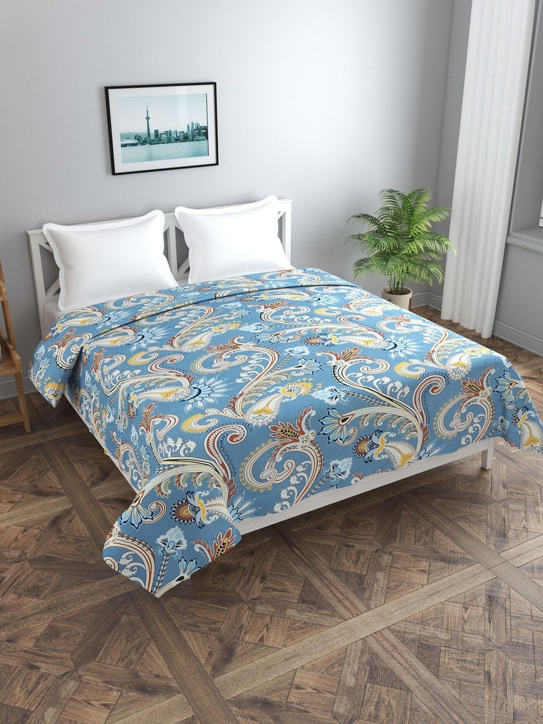 Botanical Microfiber Single Bed Duvet Cover, Blue, 60x90 inches | Luxury, Quilt Cover, Rajai Cover with Zipper, Ultra-Soft, Jaipuri-image-27