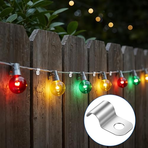 Miniatura 4 de Xindojuz - 100 abrazaderas de conducto, clips de cable de 14 de pulgada para exteriores con un agujero, abrazaderas de alambre de acero chapado en