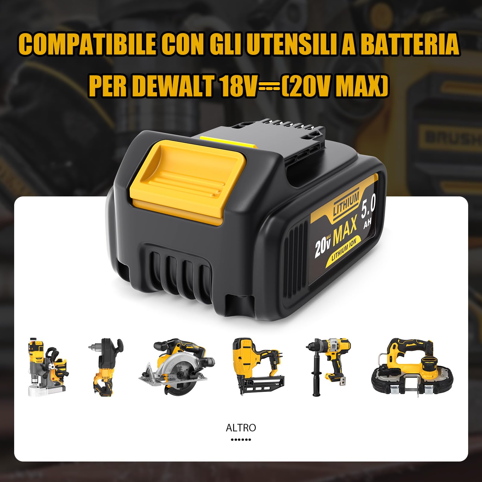 Batteria di ricambio per Dewalt 18V: Batteria agli ioni di litio da 5Ah per DCB200 DCB201 DCB180 DCB181 DCB182 DCB184 (2 pezzi)