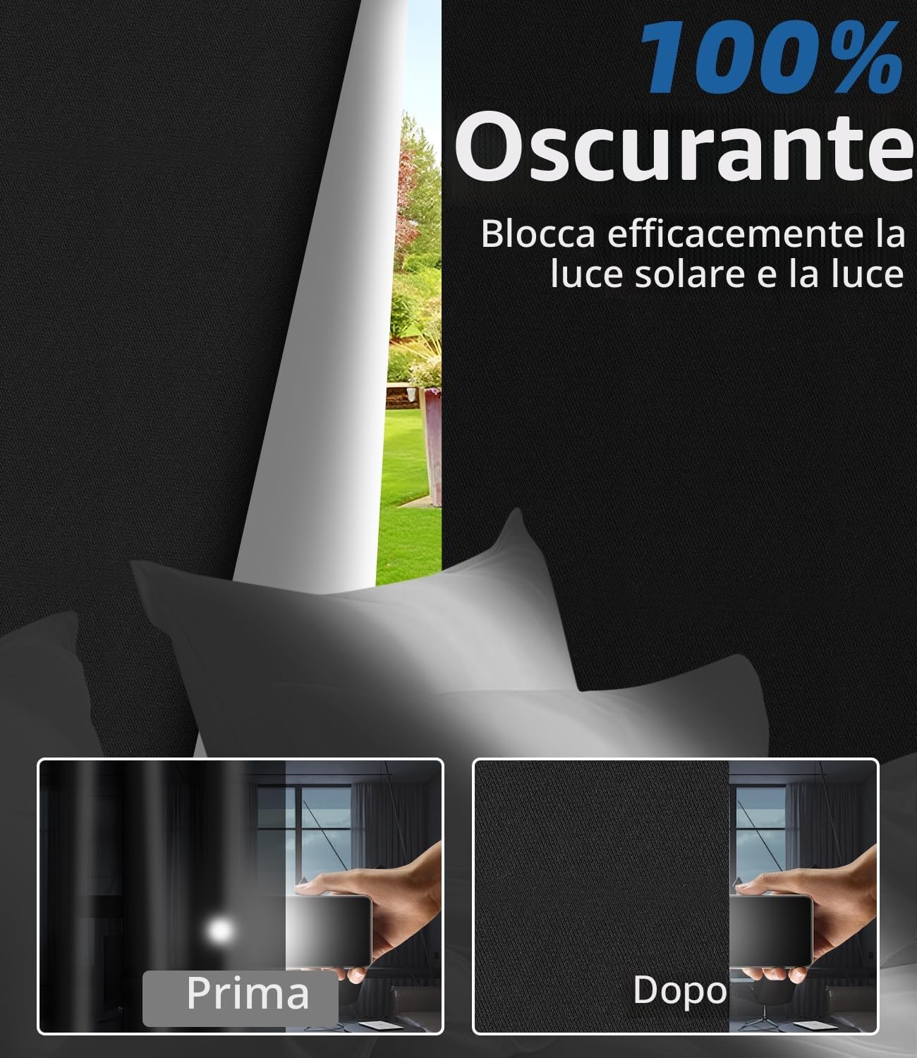 Tenda oscurante per interni, 300 x 145cm, 100% oscurante, tenda a rullo per interni, oscuranti finestre, tenda oscurante finestra, protezione solare, facile da installare, portatile per viaggio