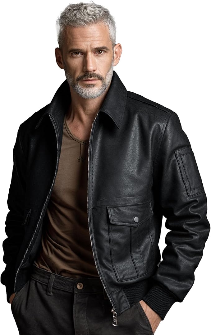 Men's Leather Flight Bomber Jacket Air Force Aviator