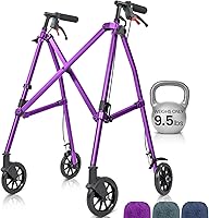 Vive Lightweight Folding Walker for Seniors - Narrow 4-Wheel Rollator for Small Spaces, 9.5 lbs Ultra-Light, 300 lbs Capacity, Portable Travel Aid
