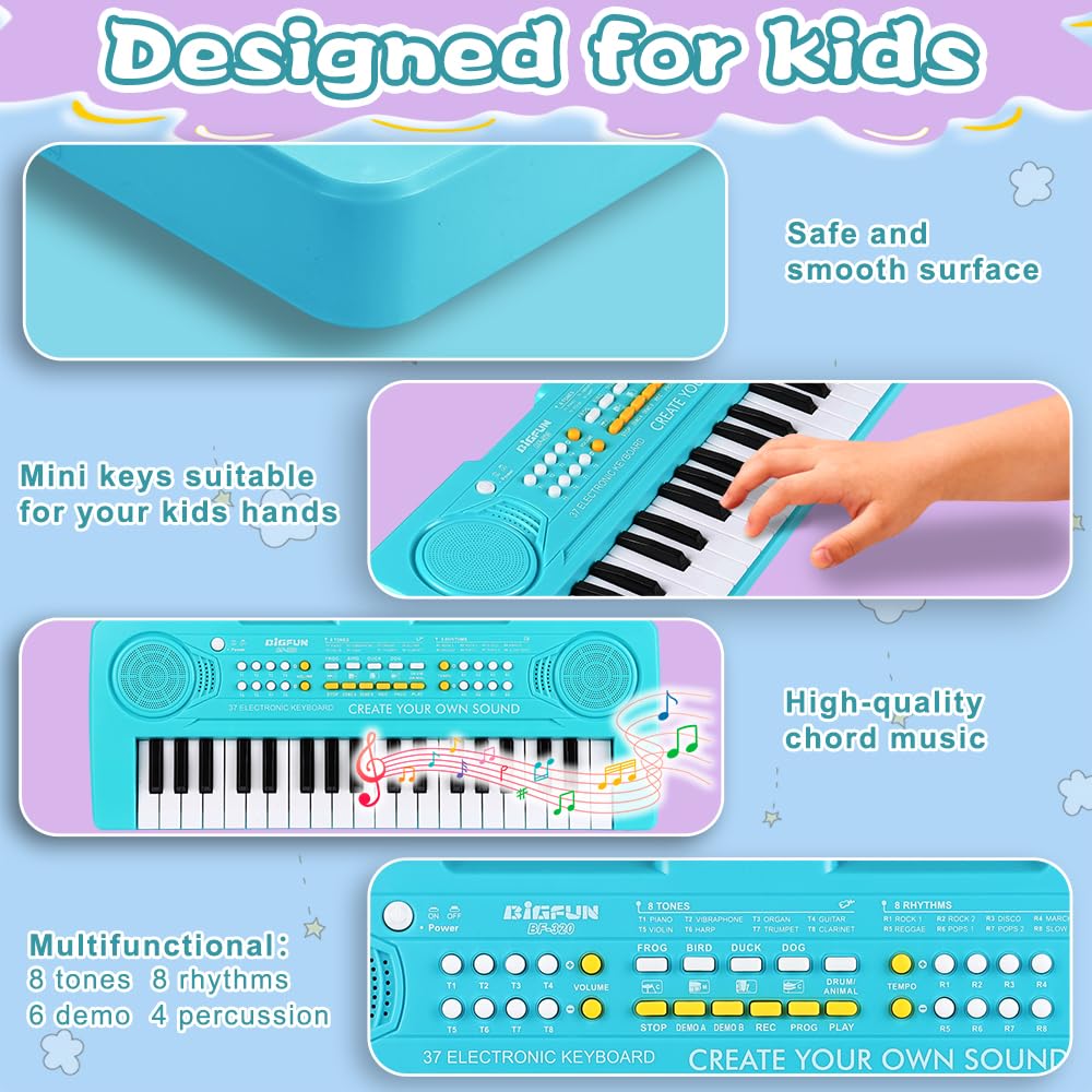 Kid Keyboard Piano - 37 Keys Toddler Keyboard Multifunction Music Educational Instrument Toy Electronic Piano for 3, 4, 5, 6, 7, 8 Girls and Boys (Blue)