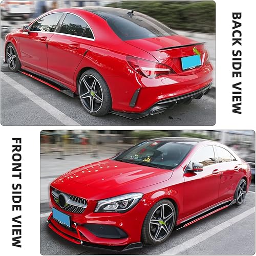 Miniatura 4 de Kit de carrocería con alerón difusor de parachoques delantero universal negro y rojo brillante + barra divisora de soporte ajustable roja + falda