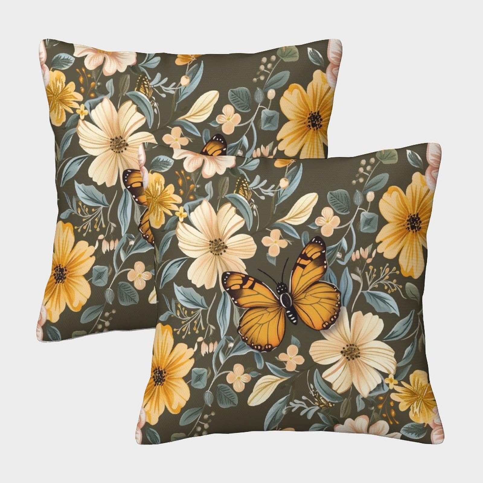 kaiyun 2 Pack Throw Pillowcase 50x50cmBees, Butterflies Pattern Cushion Cover Spring Elements Home Decoration