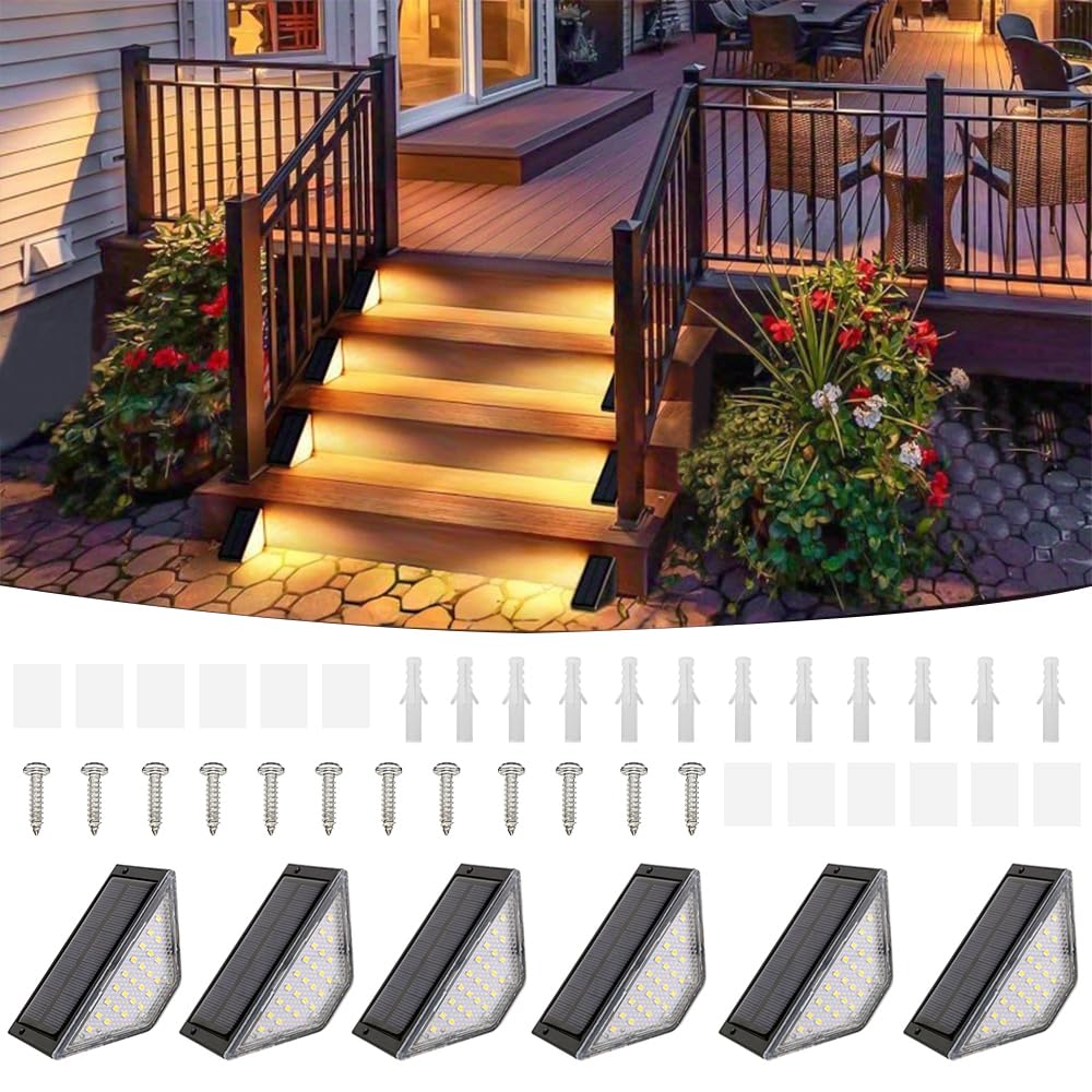 6 Pezzi LED Solare Lampada da Scala, Luci Solari da Giardino, Luce Solare per Scale, luce per scale, lampade a LED da giardino per cortili