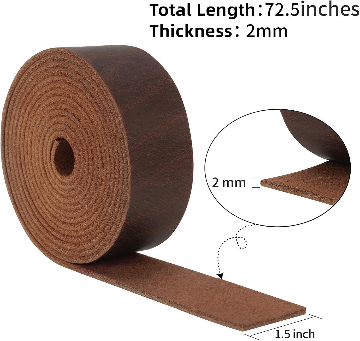 Jack&Chris 72.5 Inches Long Leather Straps for Crafts, 1.5 Inch Wide Leather Strips, Full Grain Leathers for Handmade Arts & Craft Projects, Sheets, Ropes, Red Brown - Image 2