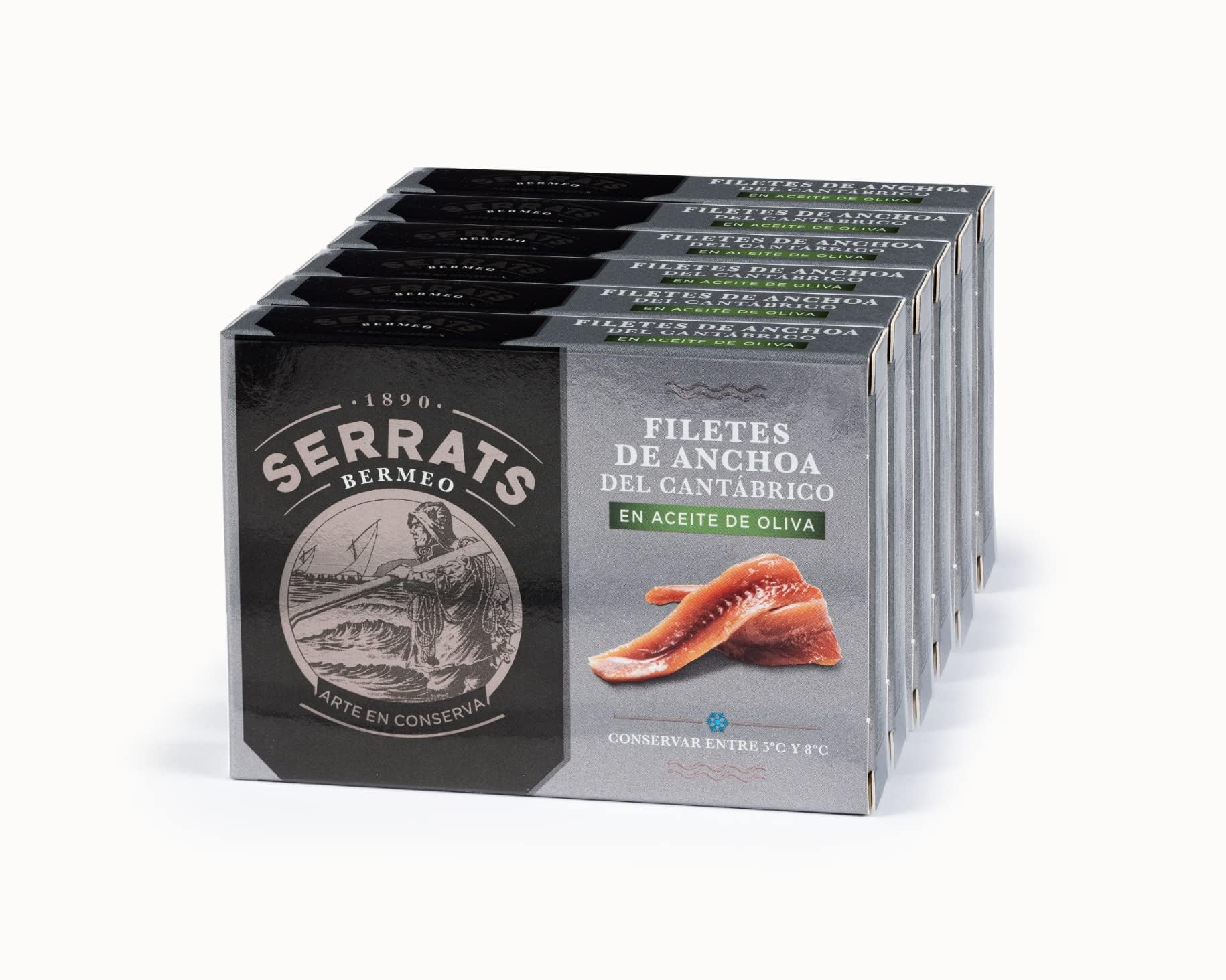 6 unités - SERRATS - Filets d'Anchois du Golfe de Gascogne à l'huile d'olive 85g