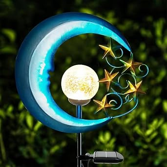 Outdoor Star Moon Solar Light, Garden Decorative Crack Glass Ball LED Waterproof Landscape, Suitable for Channels,Lawn, and Courtyards [Energy Class A]