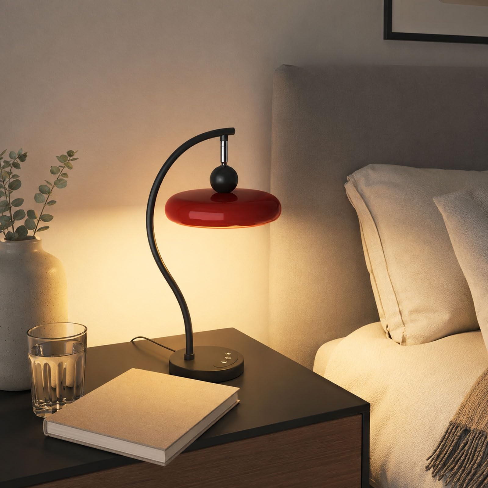 Lampa stołowa Red Disc, regulowana lampka na biurko do czytania 18W Lampka nocna LED