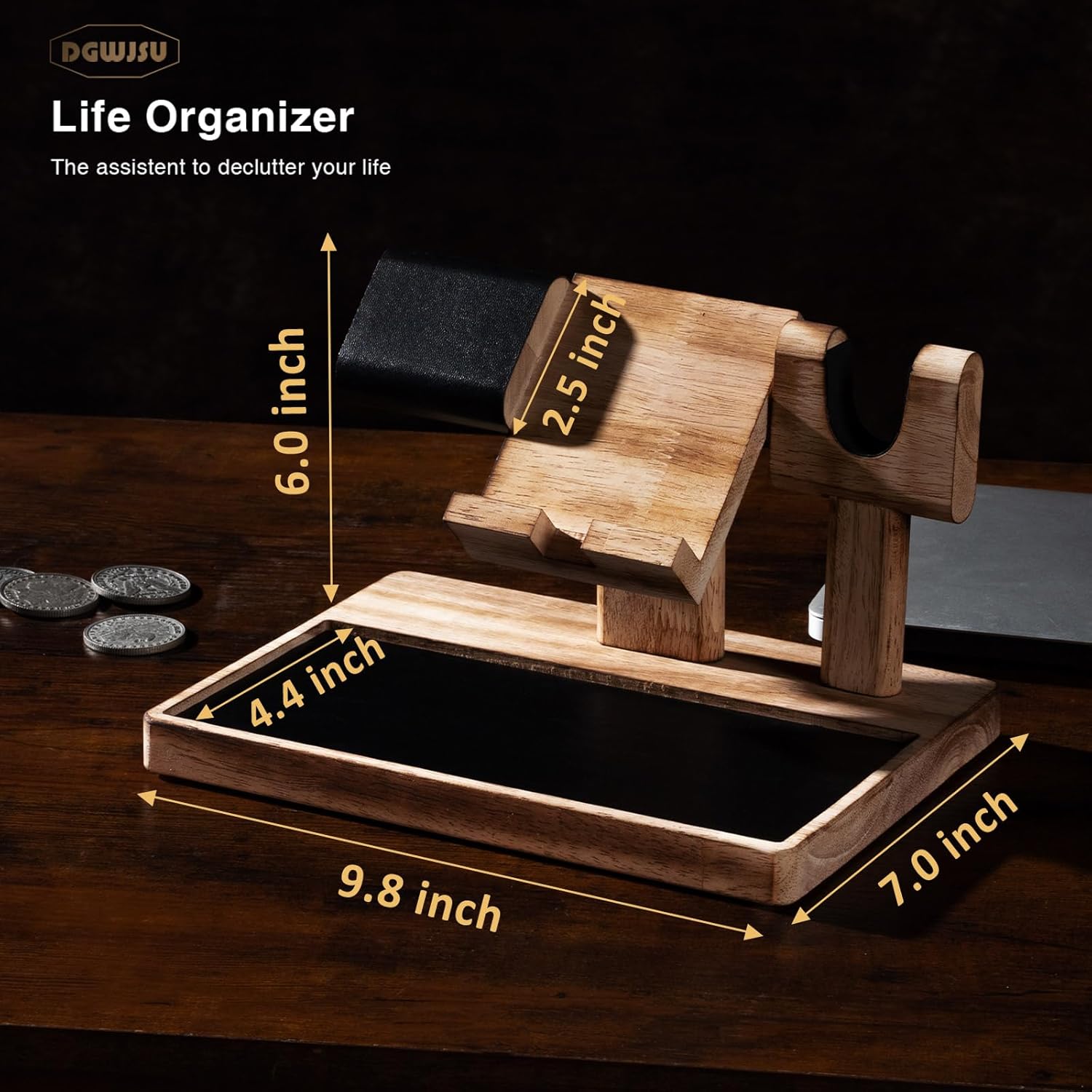 DGWJSU Pistol Rack for Gun Safe, Wood Handgun Rack Holder for Gun, Phone Docking Station as Nightstand Organizer as Gifts for Men Boyfriend Husband Father in Anniversary Birthday Christmas