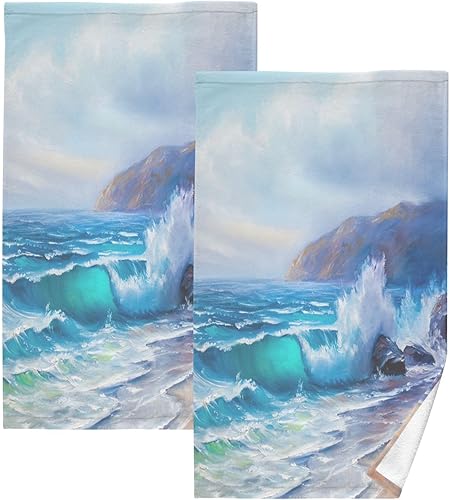 Kigai Juego de 2 toallas de mano de océano tropical, altamente absorbentes, de algodón suave, toalla decorativa para baño, para playa, gimnasio,