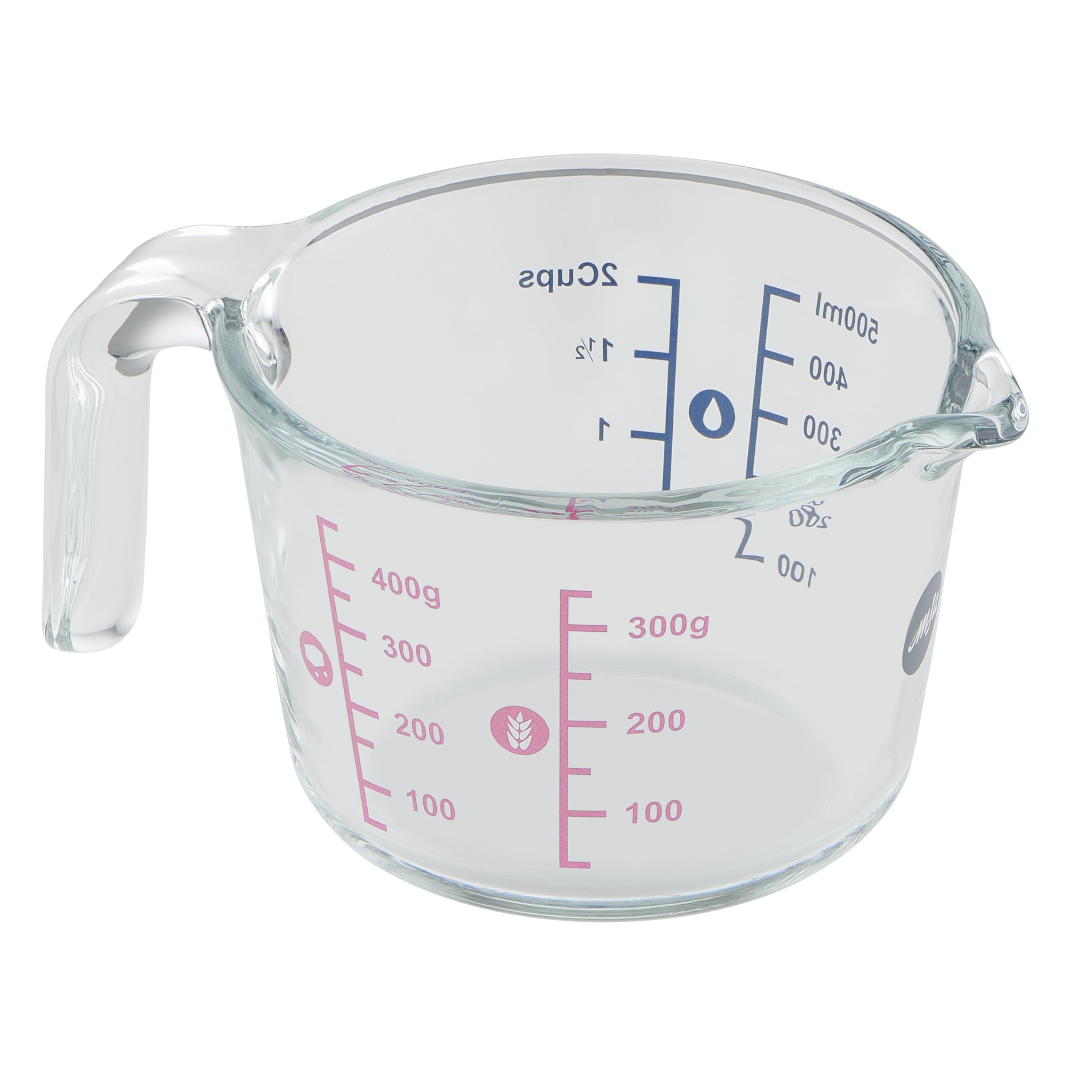 Emsa Prep&Bake Glass Measuring Jug, 0.5 litres, 2 Scales for Solid and Liquid Ingredients, Easy Pouring, Microwave Safe, K3236034
