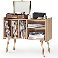 Vista 10 de Lerliuo Soporte para Tocadiscos con 4 Gabinetes que Sostiene Hasta 220 Álbumes, Soporte Grande para Tocadiscos con Patas de Madera de Haya, Mesa