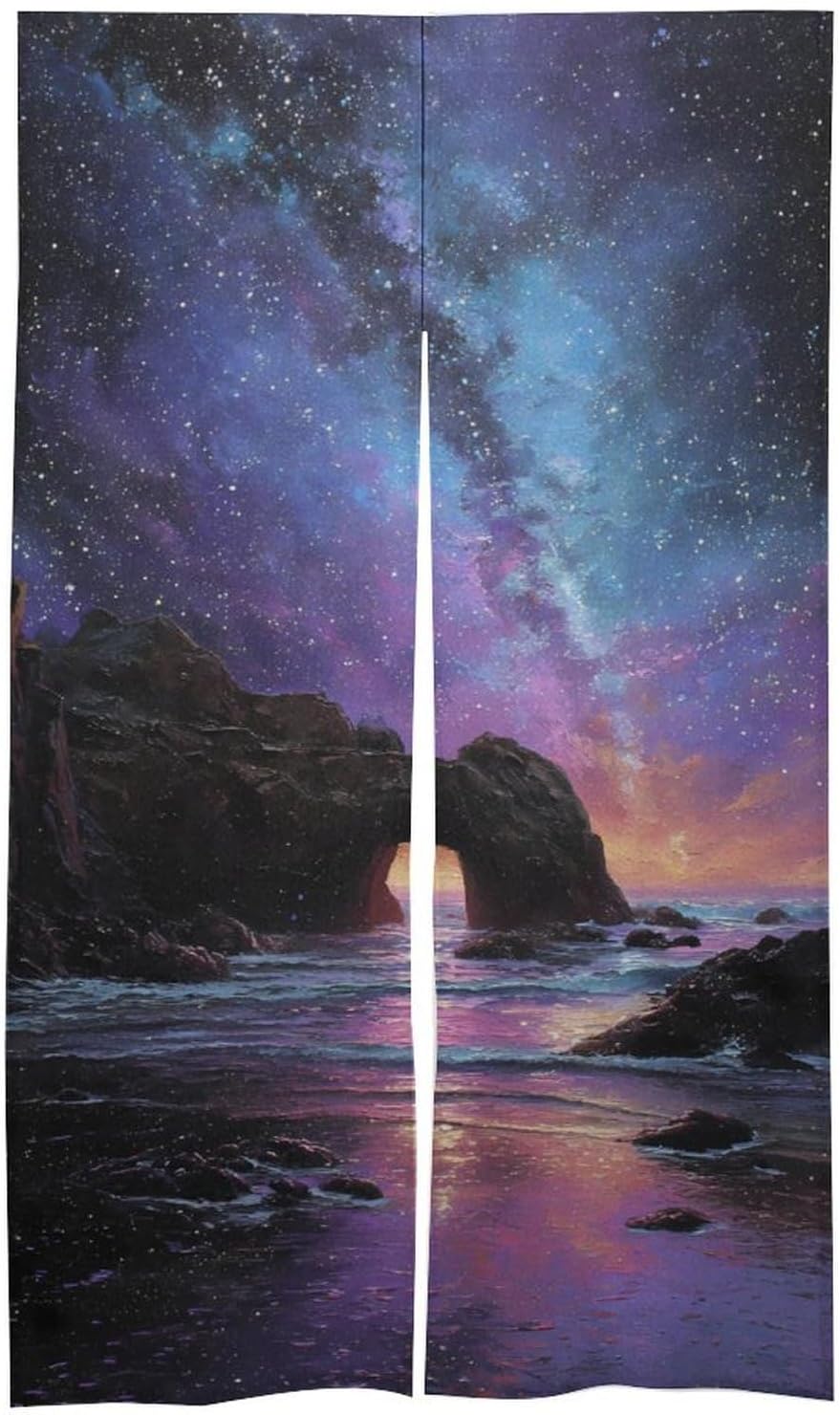 Milky Way Galaxy Beach Night Sky Doorway Curtain Insulated Room Divider Drapes