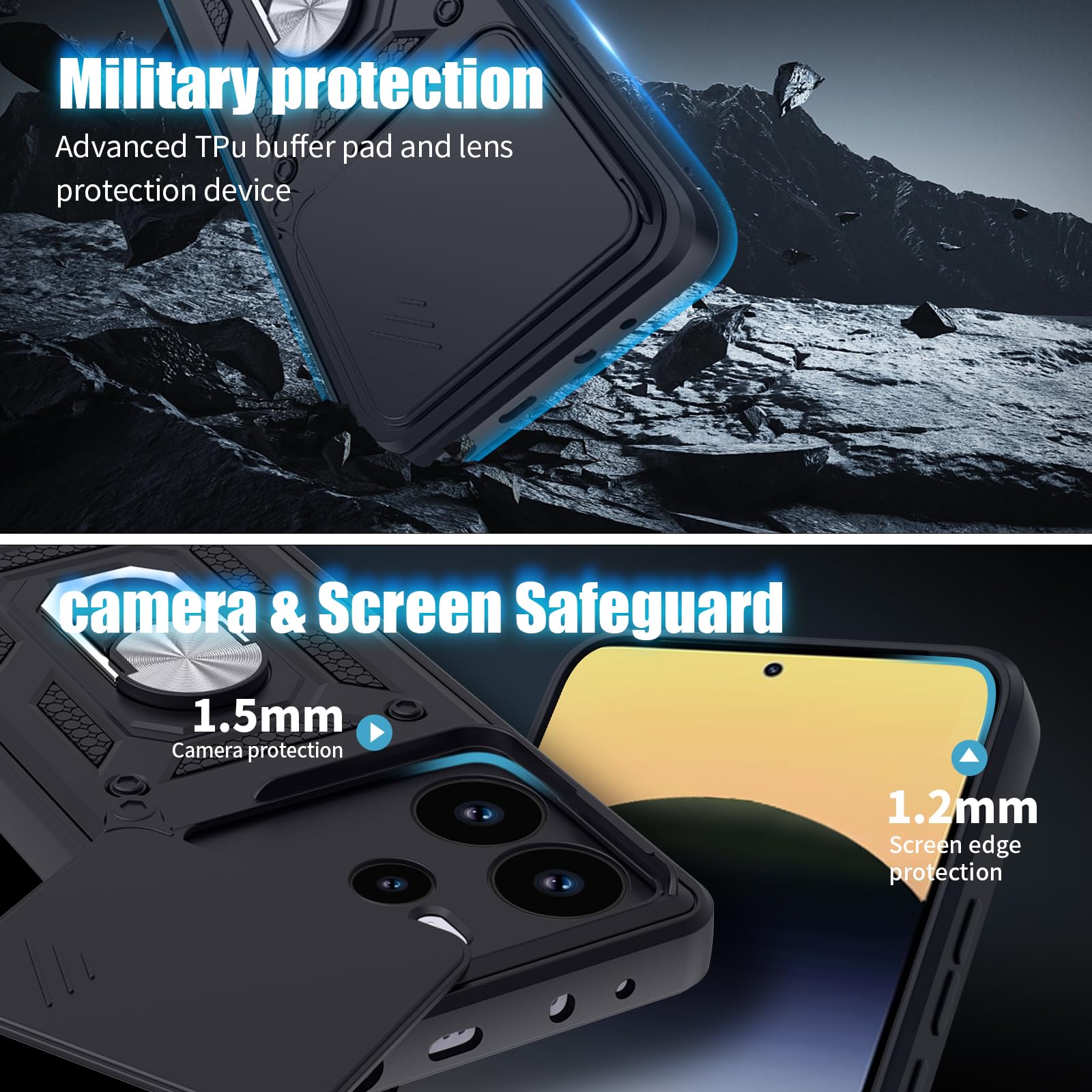 Cover con anello Xiaomi Redmi 14C Antiurto con copertura per fotocamera Blu Scuro Mayaxess - Italiano