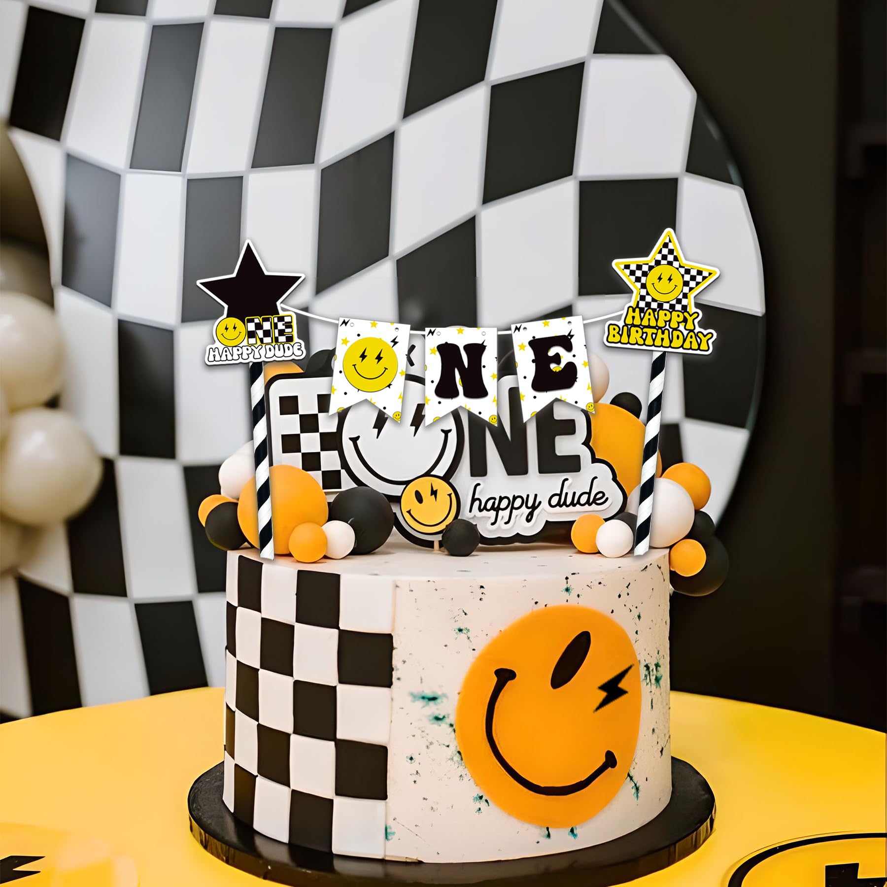 Dill-Dall Tortenaufsatz Happy Dude – Für 1. Geburtstag, Aus Glitzer-Karton, Lebensmittelechte Stäbchen